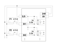 Подключение к дискретным входам датчиков (F1–Fn), имеющих на выходе транзисторный ключ p-n-p-типа