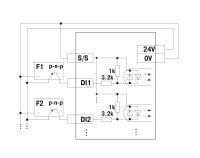Подключение к дискретным входам датчиков (F1–Fn), имеющих на выходе транзисторный ключ n-p-n-типа