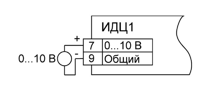 Схема подключения к прибору датчиков с сигналами напряжения от 0 до 1 В, от 0 до 10 В