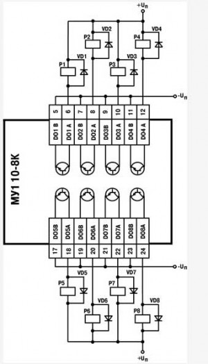 Схема підмикання навантаження до ВЕ типу К (для МУ110-8К)