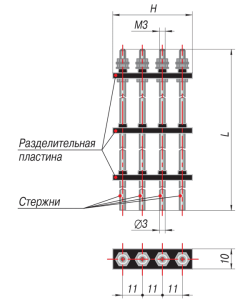  Габаритні розміри кондуктометричних датчиків рівня для резервуарів відкритого типу