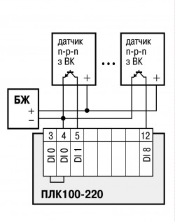 ПЛК100-220, датчик n-p-n типу