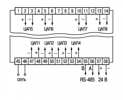 Схема підключення ЦАП приладу ОВЕН ТРМ138-І в корпусі Щ4	