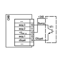 Підмикання датчиків, що мають на виході транзистор n-p-n–типу з відкритим колекторним виходом (живлення датчиків від пристрою)
