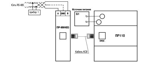 Схема підмикання ПР-МИ485 до ОВЕН ПР