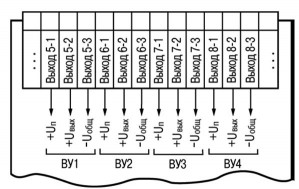 Схема підмикання вихідних елементів пристрою ТРМ136-У