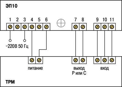 Схема підмикання ЭП10 до терморегулятора