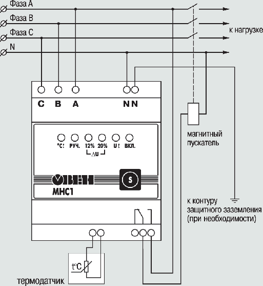 Схема підмикання монітора під час роботи у трифазній мережі