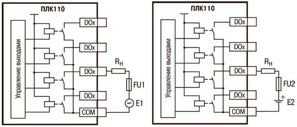 Выходные элементы типа Р контроллера с внешними цепями защиты  при активной нагрузке