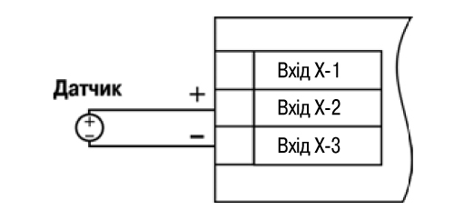 Схема підмикання активного датчика з виходом у вигляді напруги від -50 до 50 мВ або від 0 до 1 В	