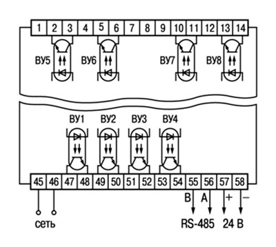 Схема розміщення транзисторних оптопар у пристрої модифікації ТРМ138В-К