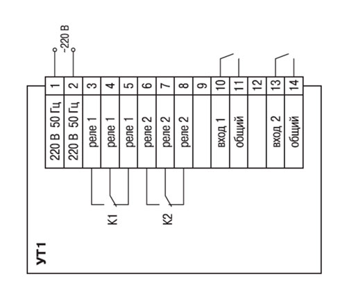 Схема підмикання пристрою у настінному та щитових (Щ1, Щ2) виконаннях корпусу